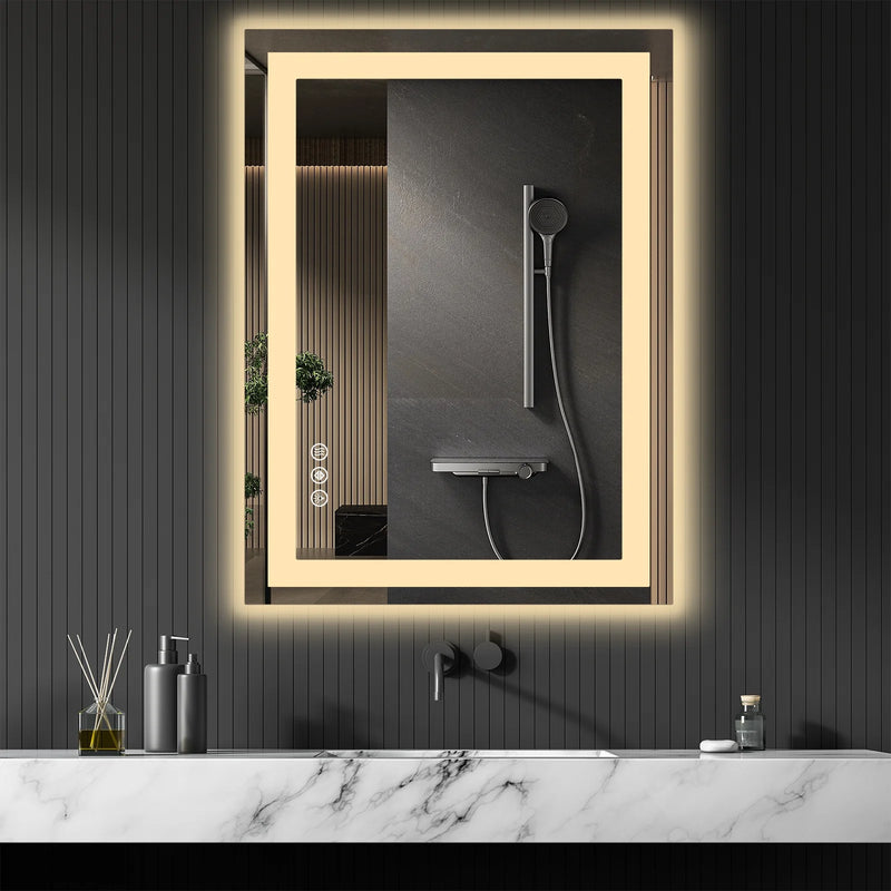 20X28 LED Bathroom Mirror with Lights, Anti-Fog, Dimmable, Backlit + Front Lit, Lighted Bathroom Vanity Mirror for Wall, Memory Function, Tempered Glass, Shatter-Proof