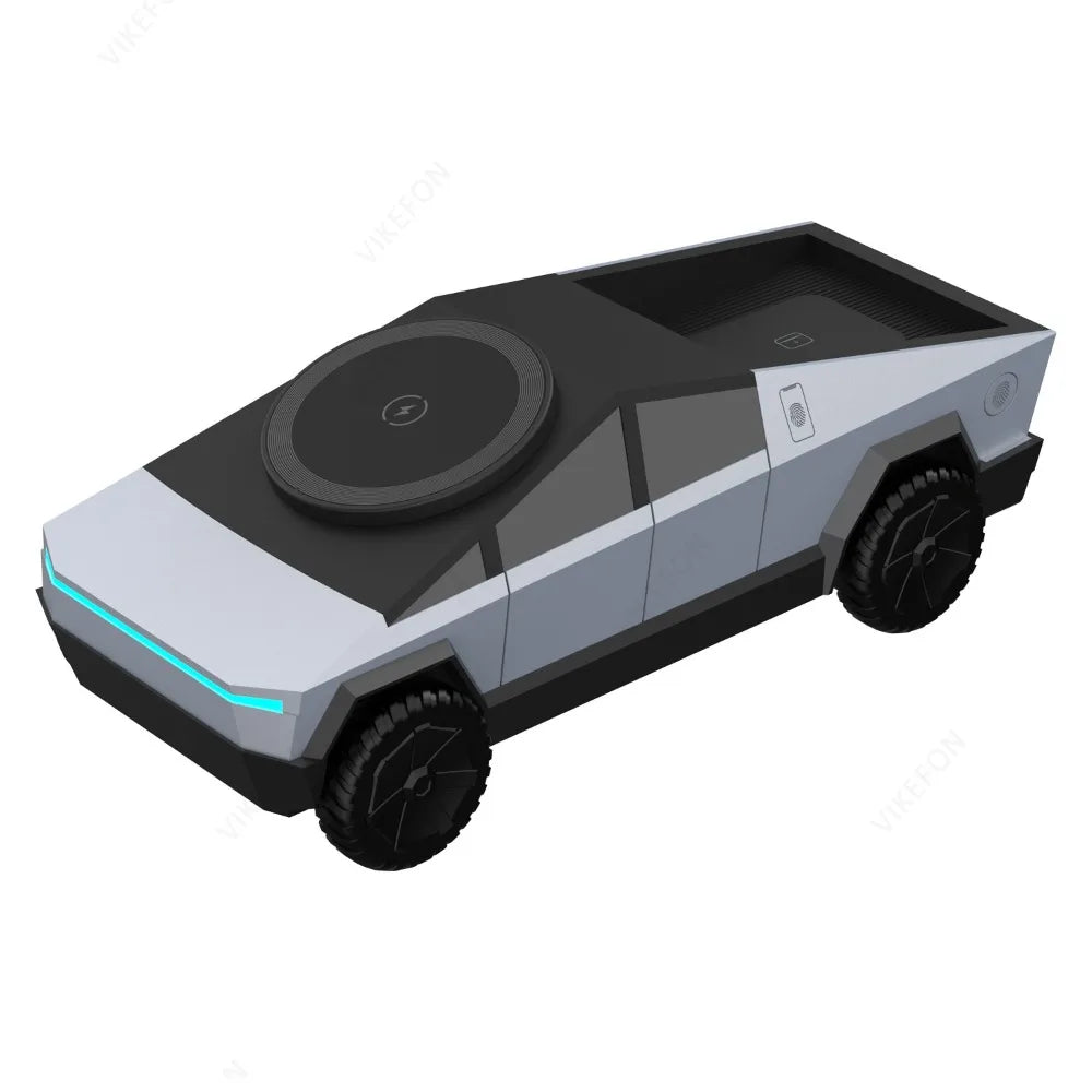 3-In-1 Wireless Charging Station with Car Model Design 1:25 Scale for Iphone Iwatch Airpod, Rotating Charger with Ambient Light