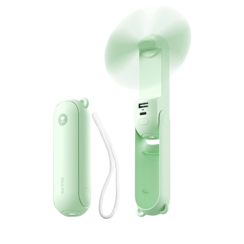 Portable Mini Fan, Rechargeable Handheld Fan, 19Hrs Runtime with Flashlight & Power Bank, 3 in 1 Foldable Pocket Fan for Travel, Office, Gift for Women -Green